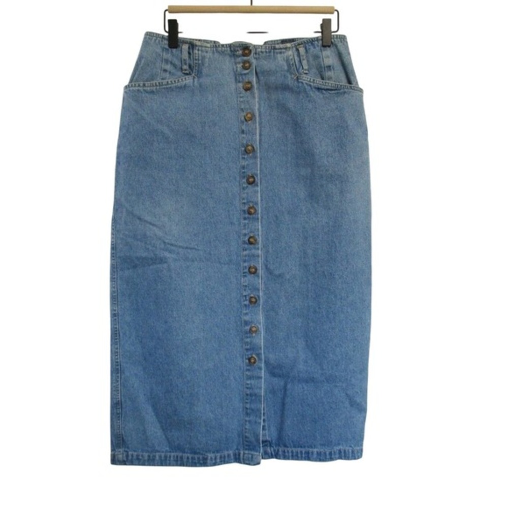 Vintage Gloria Vanderbilt Womens 100% Cotton Button Front Midi Jean Skirt 1x 90s